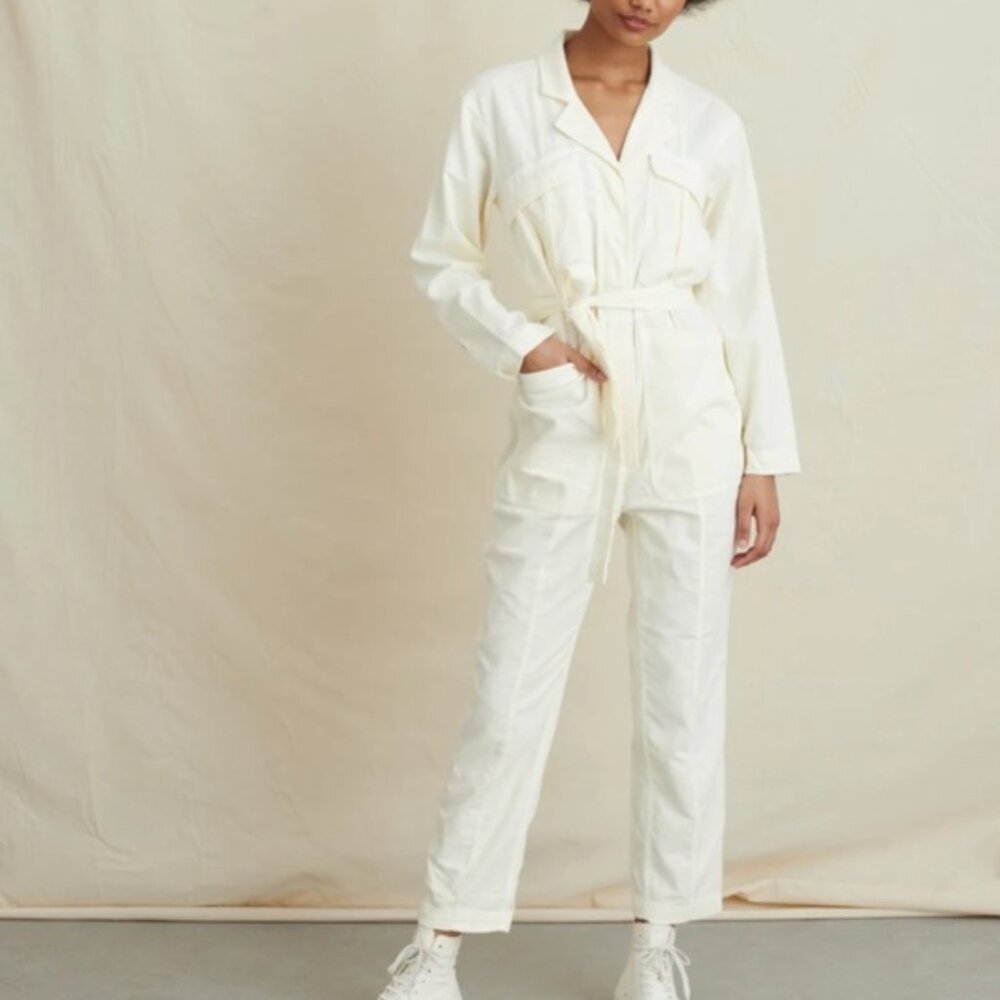 Alex Mill Expedition Corduroy Belted Jumpsuit in White Ecru Size Small